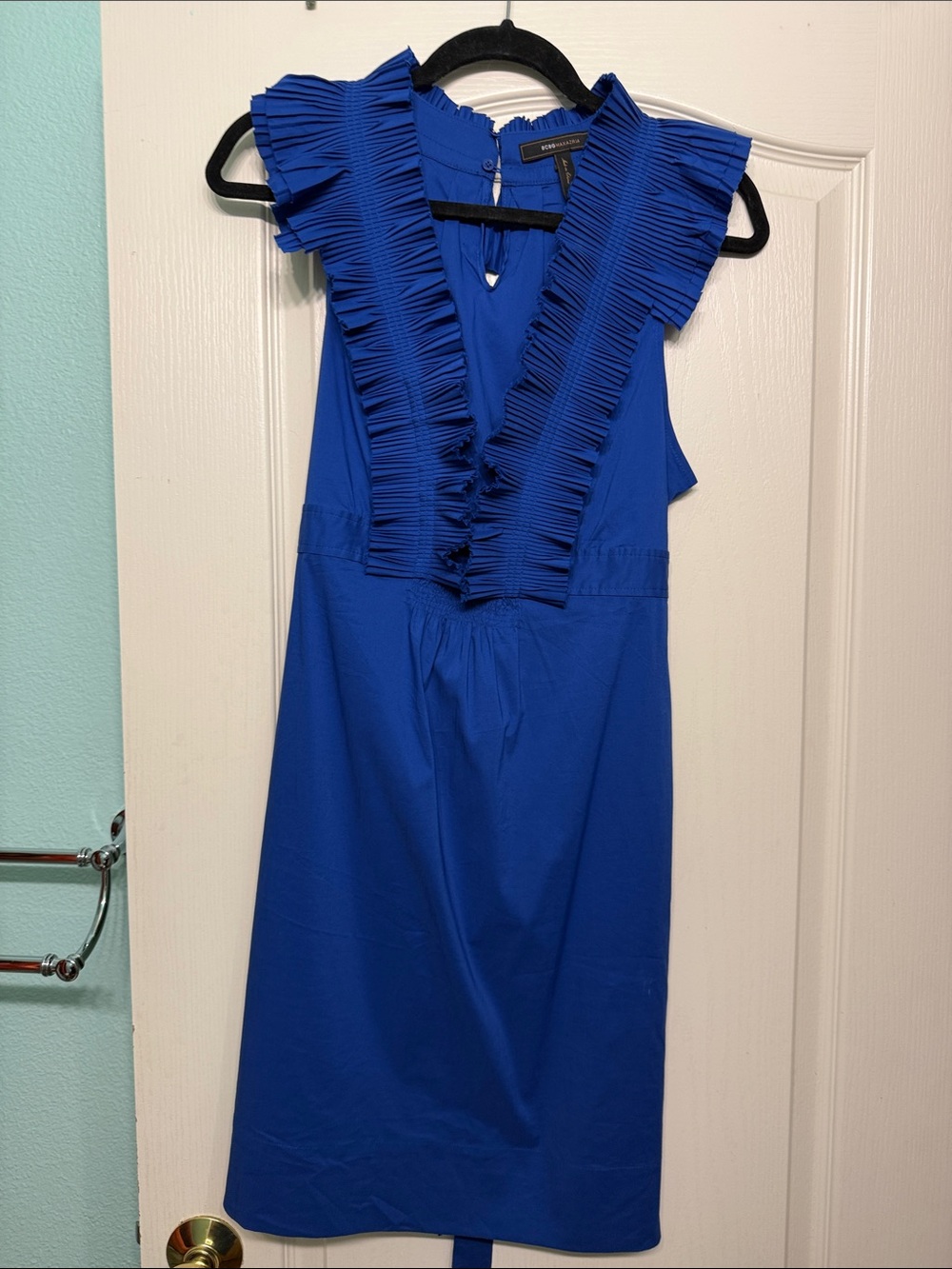 BCBGMaxAzria Royal Blue Ruffled V-Neck Sleeveless Tunic